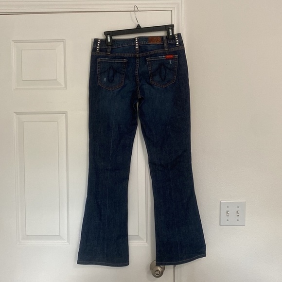 Level 99 flared leg darker denim jeans with rhinestone belt loops. - Picture 5 of 16